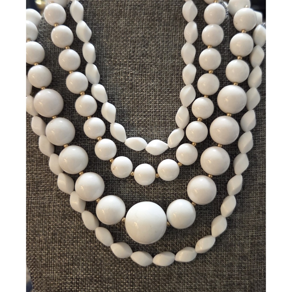 2 Chunky White Beaded Statement Necklaces - Mod Retro Vintage Layering 16"-36"